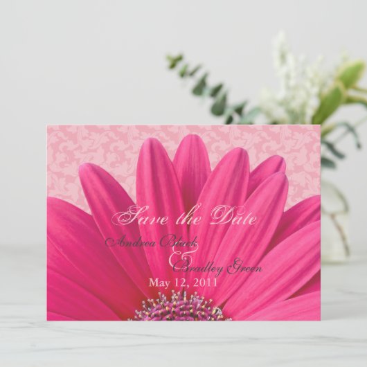 Roze Madeliefje Save the Date Aankondiging Uitnodi (Staand voorkant)