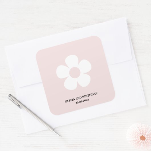 Roze Madeliefje Verjaardag | Etiket voor Feest Fav (Envelop)