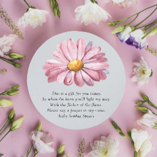 Roze madeliefje wilde bloem - gebedskaarslabel ronde sticker