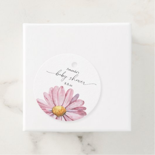 Roze madeliefje Wildflower - Baby shower Bedankjes Labels (In situ)