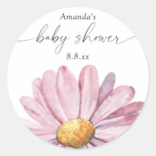 Roze madeliefje Wildflower - Baby shower Ronde Sticker