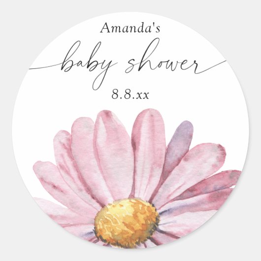 Roze madeliefje Wildflower - Baby shower Ronde Sticker (Voorkant)