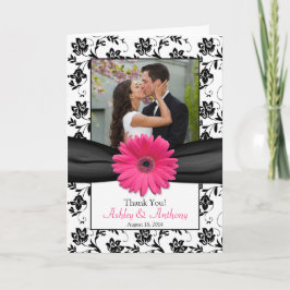 Roze Madeliefje Zwart Wit Bloemige Trouw Trouwkaar Bedankkaart