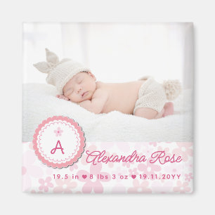 Roze madeliefjes babymeisje geboorteaankondiging f magneet