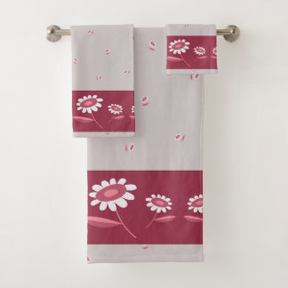 Roze Madeliefjes Bloemen Badkamer Handdoek Set