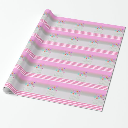 Roze Madeliefjes Bloemen Cadeaupapier (Uitgerold)