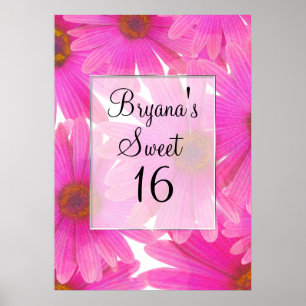 Roze Madeliefjes Bloemenda Elegante Feestbanner Poster