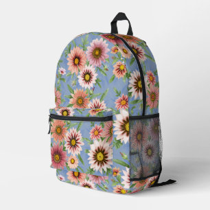Roze Madeliefjes Bloemige Botanische Kunst op Blau Bedrukte Rugzak