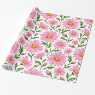 Roze Madeliefjes Bloemmotief Verpakkings Papier