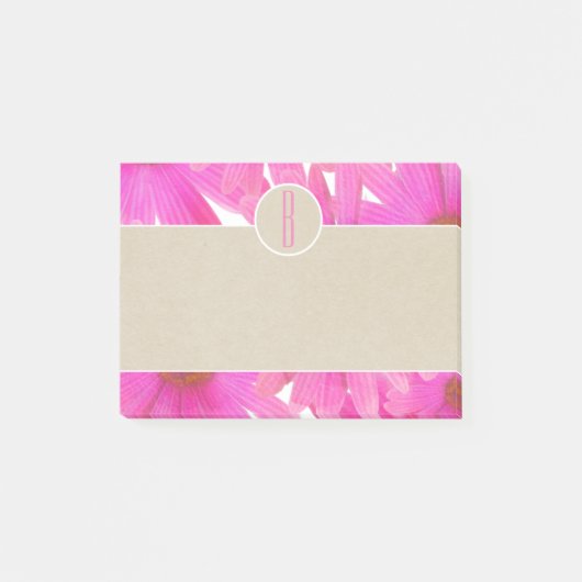 Roze Madeliefjes & Bruin Kraft Landelijk Monogram Post-it® Notes (Voorkant)