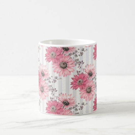  roze madeliefjes gestreept bloemmotief koffiemok (Center)