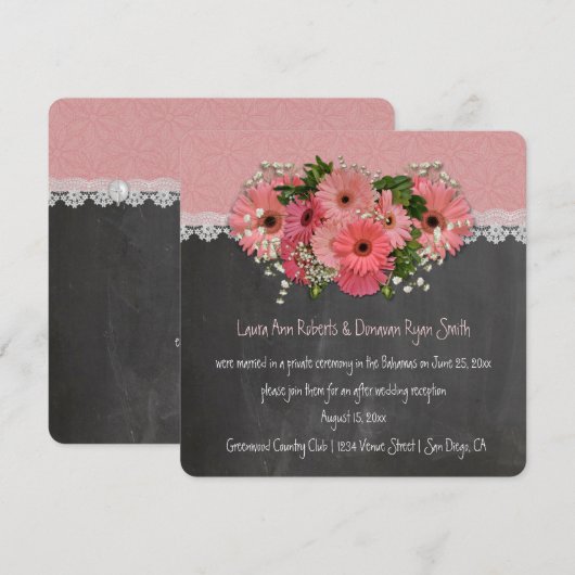 Roze madeliefjes krans krijtbord ontvangst alleen kaart (Voorkant / Achterkant)