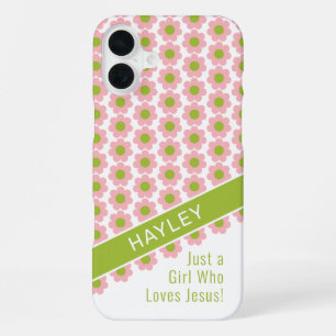 Roze Madeliefjes Meisje Dat Jezus Liefheeft iPhone 16 Plus Hoesje