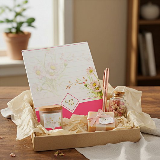 Roze madeliefjes monogram notitieblok