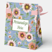 roze madeliefjes op blauw bloemmotief bedankdoosjes (Achterkant)