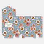 roze madeliefjes op blauw bloemmotief bedankdoosjes (Ongevouwen)