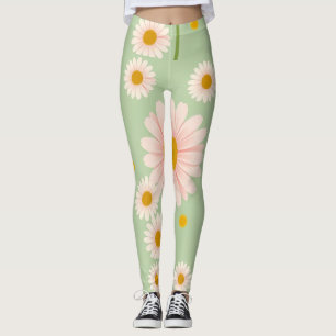 Roze madeliefjes op een lichtgroene achtergrond leggings