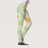 Roze madeliefjes op een lichtgroene achtergrond leggings (Rechts)