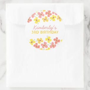 Roze Madeliefjes Pop Chic Meisje Verjaardagsfeest Ronde Sticker