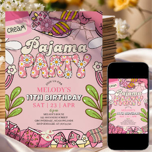 Roze Madeliefjes Pyjama Feest Verjaardag Kaart