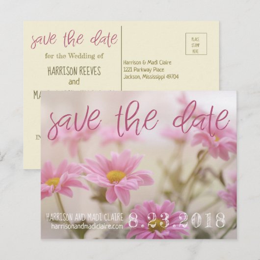 Roze madeliefjes Save The Date kaart Romantische b (Voorkant / Achterkant)