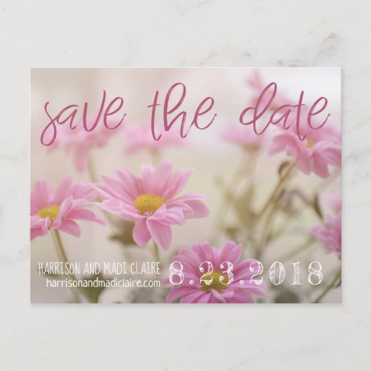 Roze madeliefjes Save The Date kaart Romantische b (Voorkant)