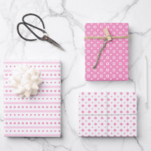 Roze madeliefjes, stippen en harten inpakpapier