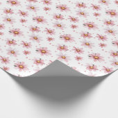 Roze madeliefjes & stippen op wit cadeaupapier (Hoek)