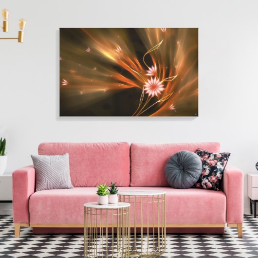 Roze madeliefjes waaien in de wind gewikkeld canva canvas afdruk (Insitu (Woonkamer))
