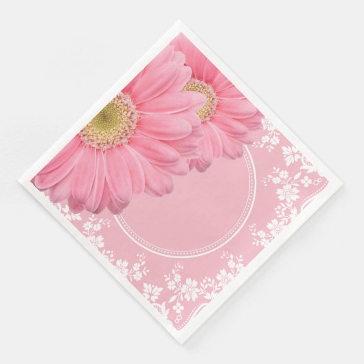 Roze madeliefjes & witte kant partij bruiloft rece servet (Hoek)