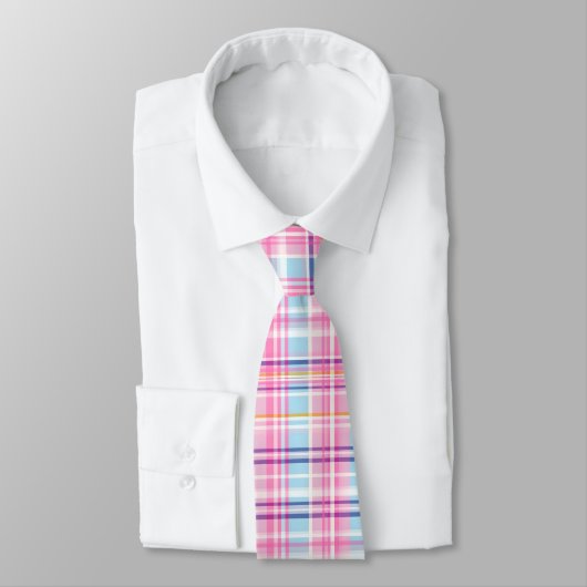 Roze Madras Plaid Patroon Stropdas (Gebonden)
