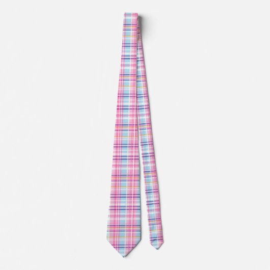 Roze Madras Plaid Patroon Stropdas (Voorkant)