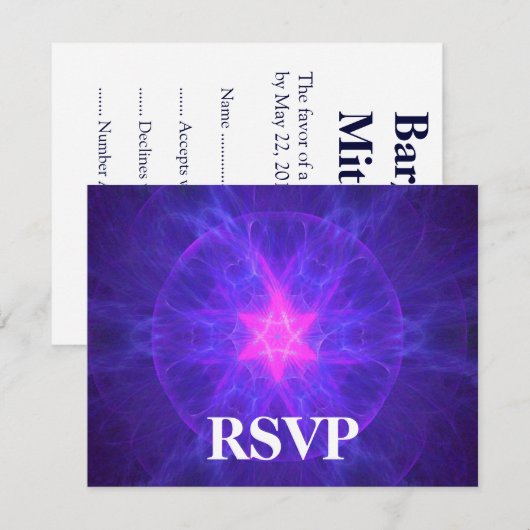 Roze Magen David Bar/Bat Mitzvah RSVP (Voorkant / Achterkant)