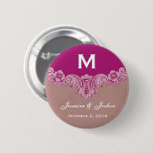 Roze magenta aangepast monogram bruiloft ronde button 5,7 cm (Voorkant /achterkant)