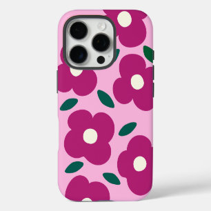 Roze Magenta Abstract Retro Bloem Patroon iPhone 16 Pro Hoesje