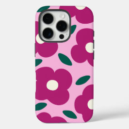 Roze Magenta Abstract Retro Bloempatroon iPhone 16 Pro Hoesje