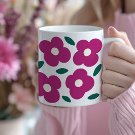 Roze Magenta Abstract Retro Bloempatroon Koffiemok