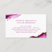 Roze Magenta Agate Gold Glitter Monogram Script Visitekaartje (Achterkant)