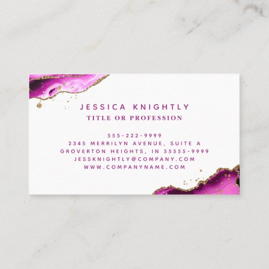 Roze Magenta Agate Gold Glitter Monogram Script Visitekaartje (Achterkant)