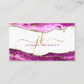 Roze Magenta Agate Gold Glitter Monogram Script Visitekaartje (Voorkant)