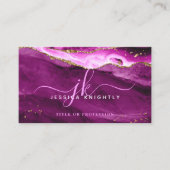 Roze magenta Agate Gold Glitter Script Monogram Visitekaartje (Voorkant)