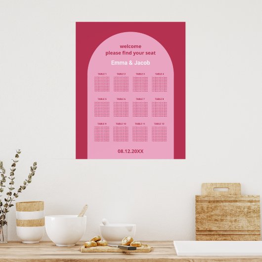 Roze Magenta Arch 12 Tafel Zitting Grafiek Poster (Keuken)