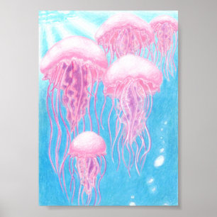 Roze, magenta, blauw en turquoise kwal poster