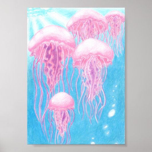 Roze, magenta, blauw en turquoise kwal poster (Voorkant)