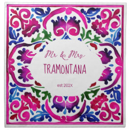 Roze magenta blauw Majolica Spaans Mexicaanse tege Katoenen Servet