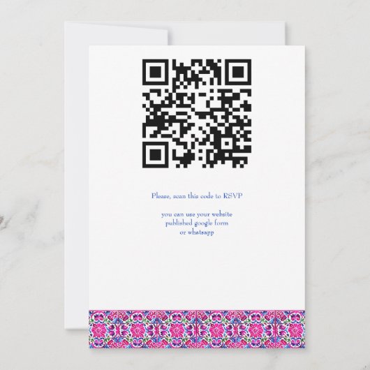 Roze magenta blauw Majolica Spaans tegels bruiloft Kaart (Achterkant)