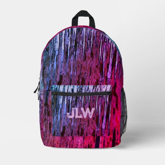 Roze Magenta Blauw Paarse Wild Abstract Bedrukte Rugzak (Voorkant)