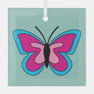 Roze magenta blauwe vlinder glas ornament