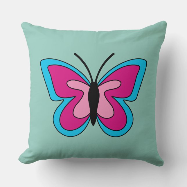 Roze magenta blauwe vlinder kussen (Voorkant)