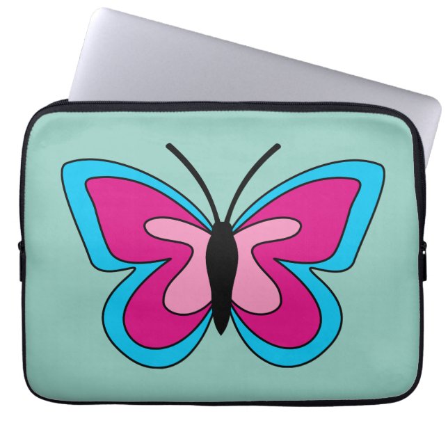 Roze magenta blauwe vlinder laptop sleeve (Voorkant)